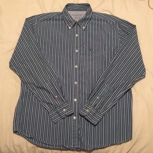 American eagle blue/green striped button up large